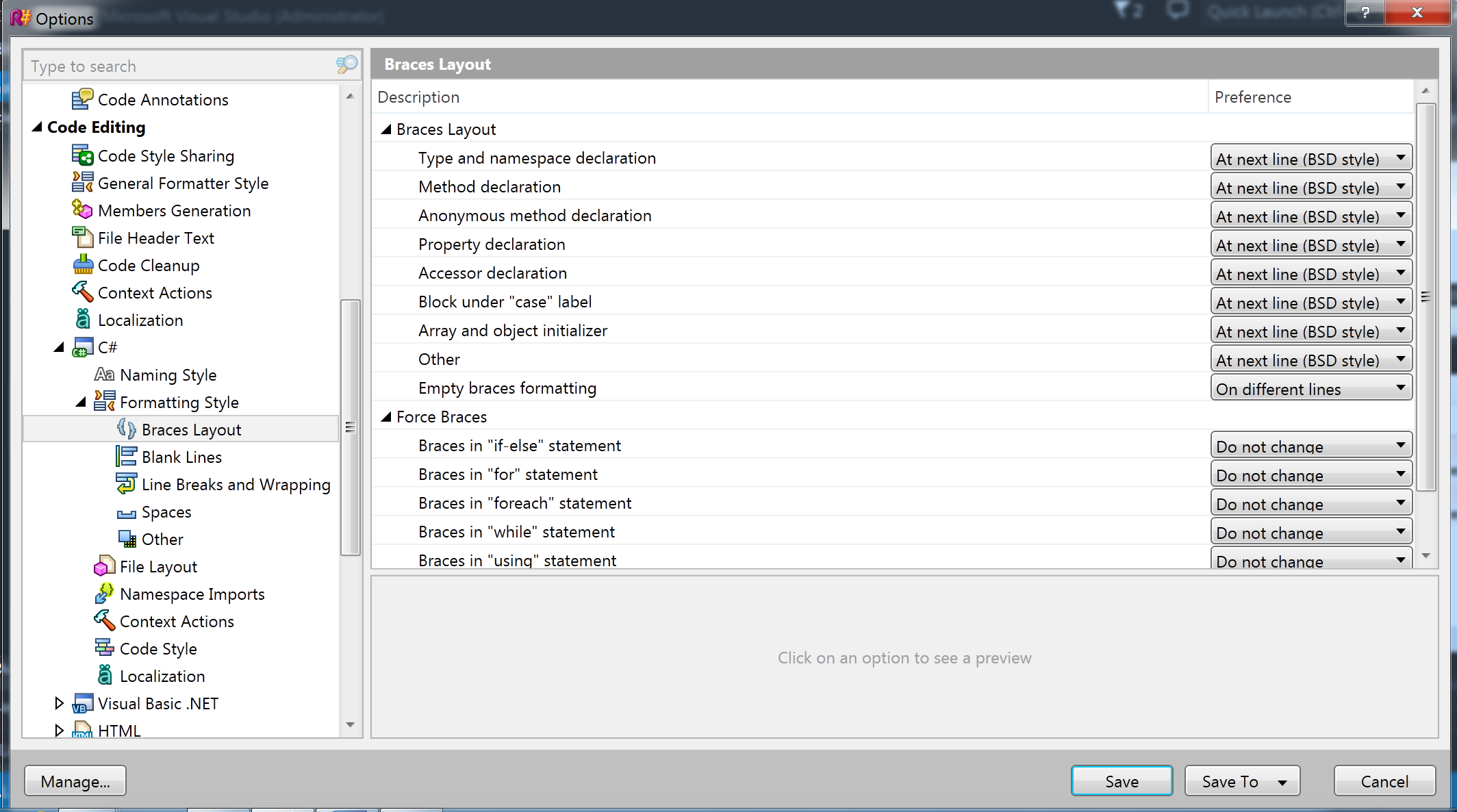 Resharper Formatting Options